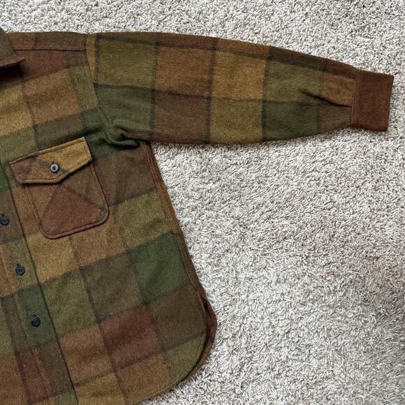 50’s Vintage 5 Brother Union Made Thick Wool Brown Flannel Button Shirt Size L - Picture 6 of 9